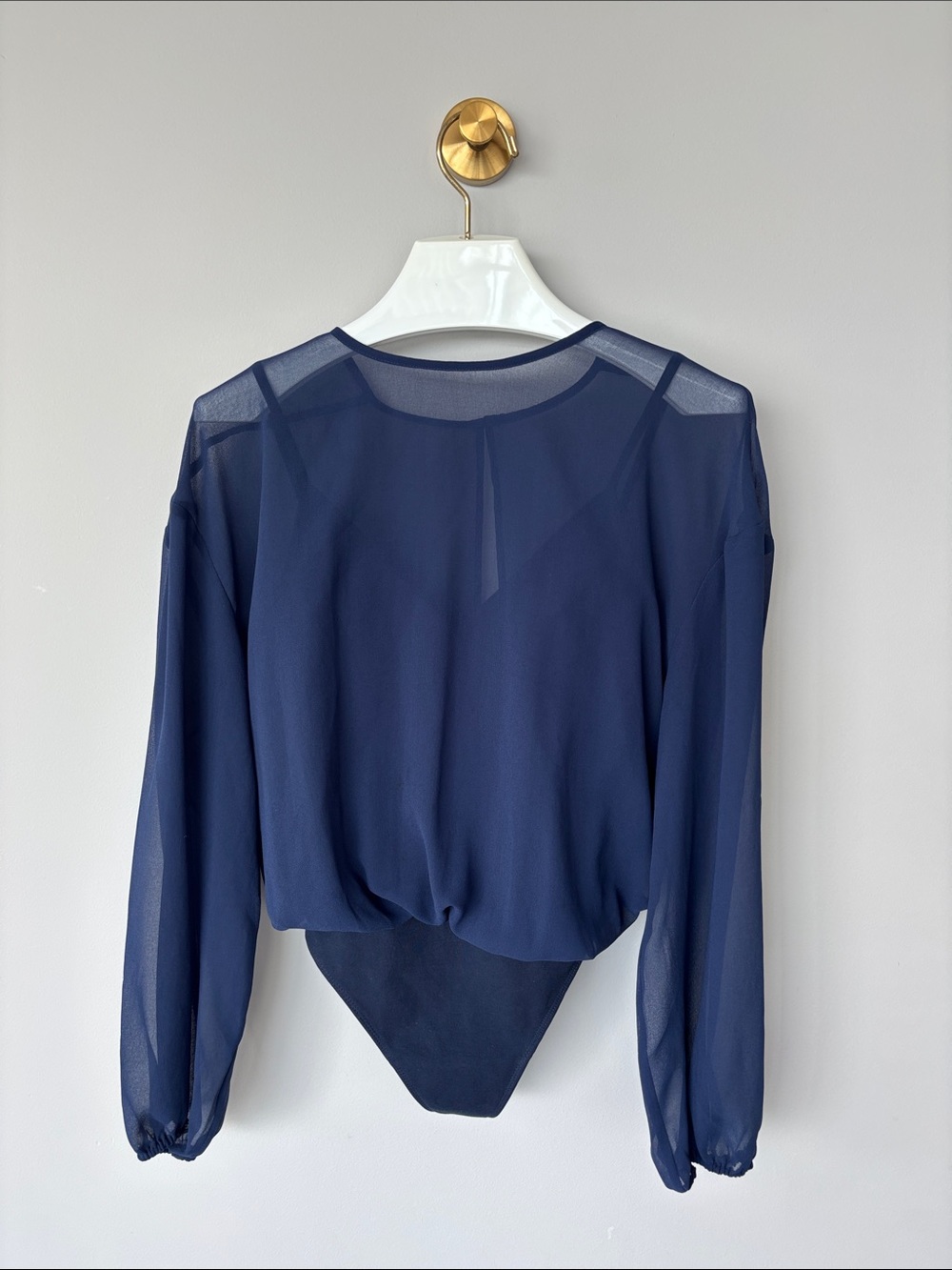 Wilfred Navy Sheer Long-Sleeve Scoop Neck Bodysuit